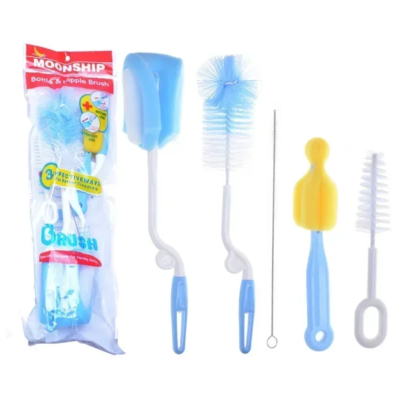 5pcs/lot Bottle Brush 360 Degree Rotation Baby Pacifier Cup Nipple Cleaning Brushes Set Handheld Soft Head Food Grade Watering