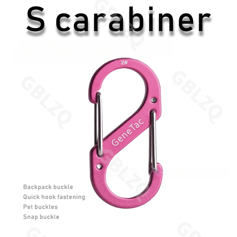 S-Shape Aluminum 8-Buckle Carabiner Spring Clip Double Hook Multi-Color Outdoor Keychain Pet Connector,Multi-Color Carabiner