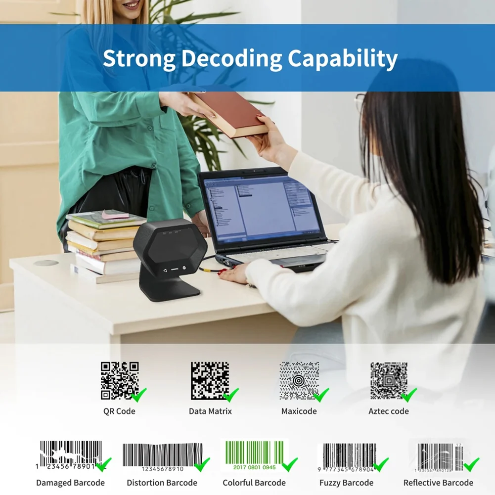 DTD854-HOT-Desktop 2D QR Barcode Scanner, High Scan Performance Supermarket Barcode Scanner QR Code Cashier Scanning Barcode Rea