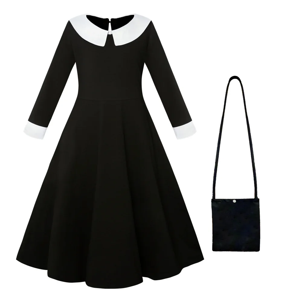 Girls Wedneday Black Gown Vestidos Halloween Cosplay Toddler Youth Gothic Party Dress 3 4 6 8 10 12 Yrs TV Role Costume