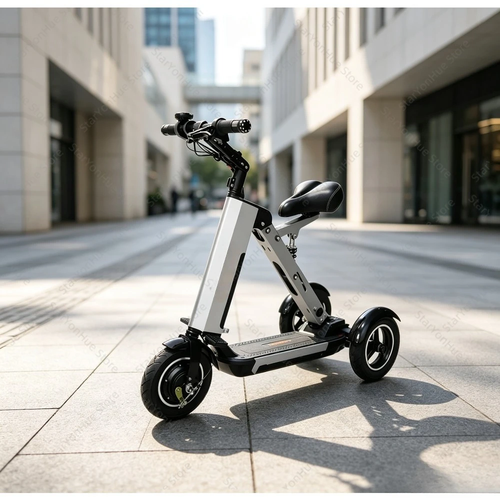 Foldable Mini Electric Scooter Tricycle, Ultra Light Portable E-Scooter With Removable Rechargeable Battery