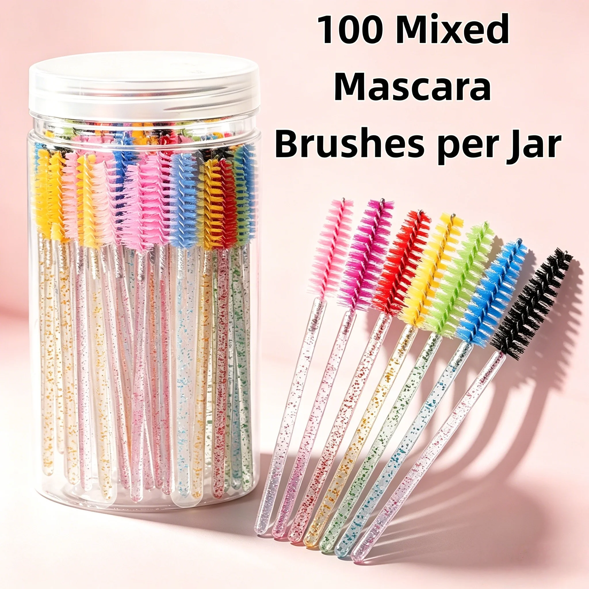 100Pcs Crystal Eyelash Brushes Disposable Mascara Wands Spoolies Set with Case for Extensions Eyebrow Lash Separator Makeup Tool
