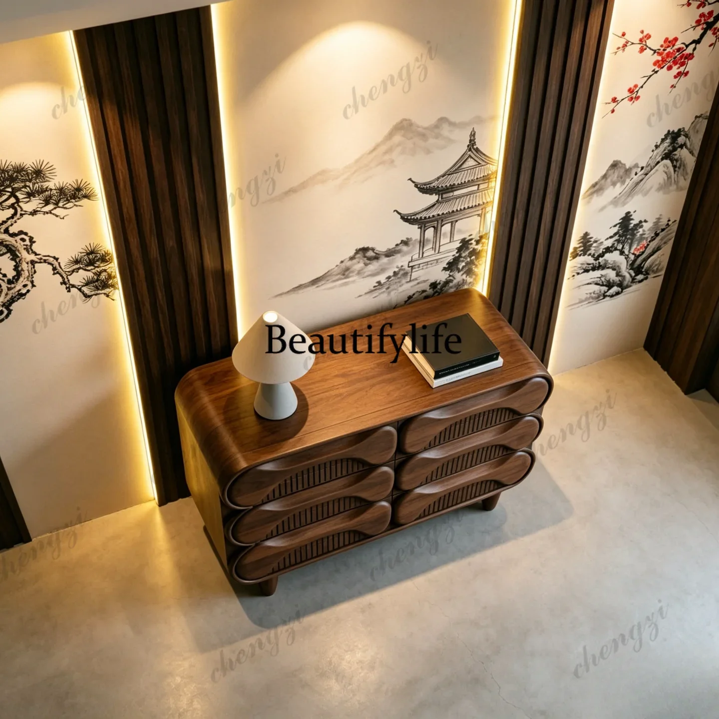 C178 New Chinese-style ebony chest cabinet solid wood drawer locker tenon and mortise structure storage cabinet living room morn