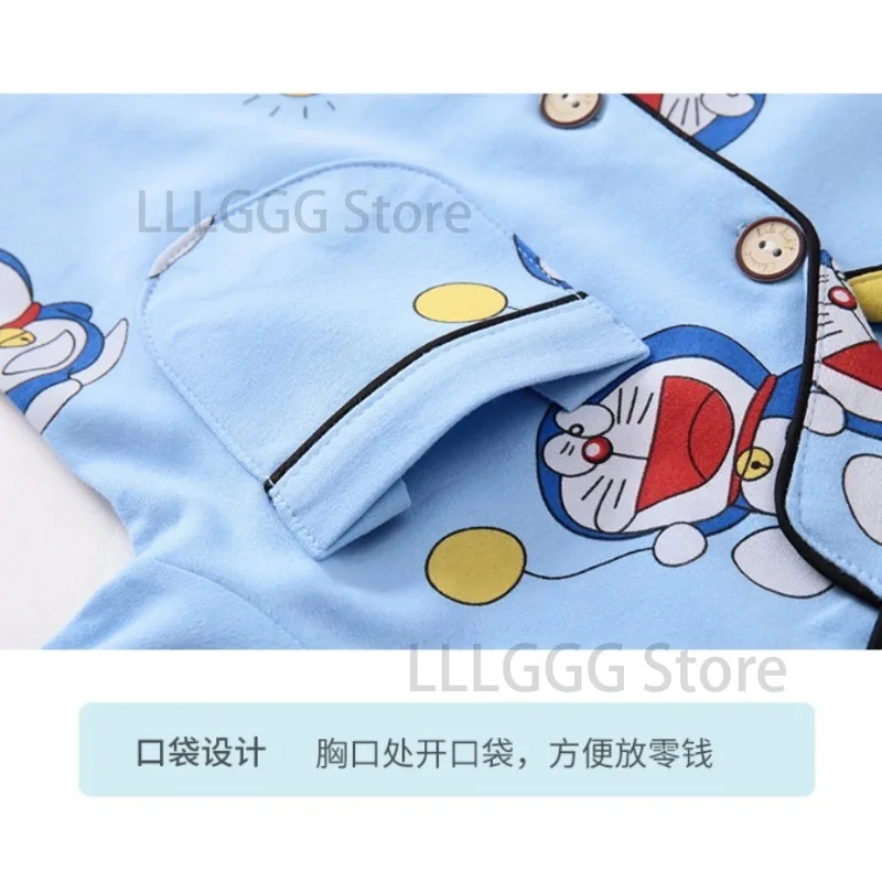 Doraemon Kawaii Nightwear Set Spring Fall Children Pajamas Cute Long Sleeve Pants Pajama Set Loose Homewear Casual Service Suit