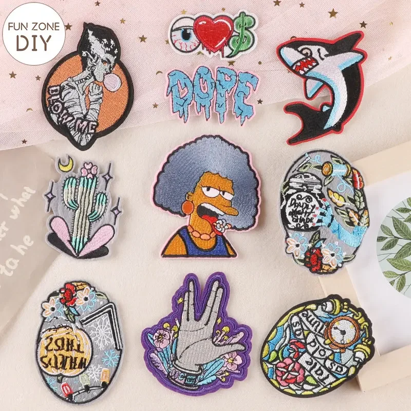 FZdiy Iron on Patches for Clothing Cartoon Personality Badge Patch Sew on Patches Embroidery Applique on Clothes