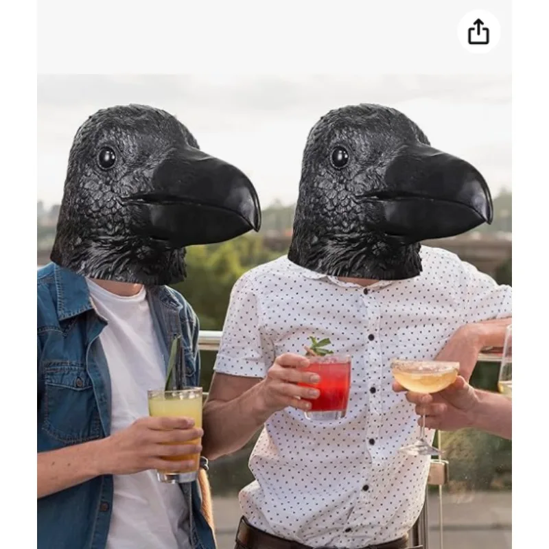 Máscara de cabeza de Animal de látex de cuervo negro, disfraz de pájaro de Halloween, accesorios de vestido de Cuervo Reaper, sombreros de fiesta para adultos