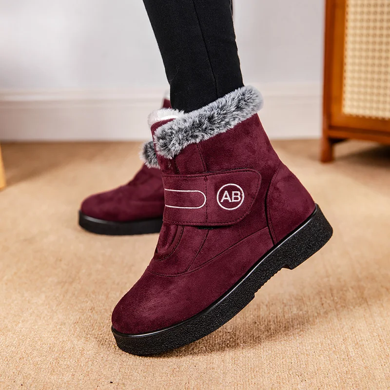 Faux Suede Plush Snow Boots Women 2025 New Non-slip Faux Fur Warm Winter Boots Woman Hook Loop Cotton Couples Shoes Plus Size 44