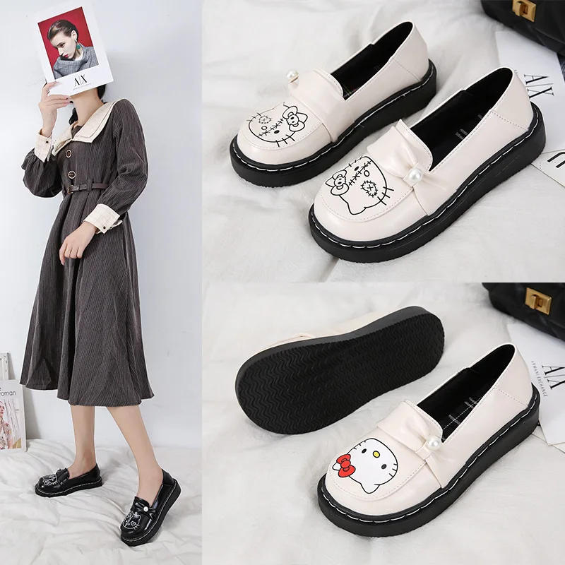 

Kawaii Sanrio Anime Lefu Leather Shoes Cute Hello Kitty Cartoon Jk Anti Slip and Wear-Resistant Thick Soft Soled Shoes Girl Gift