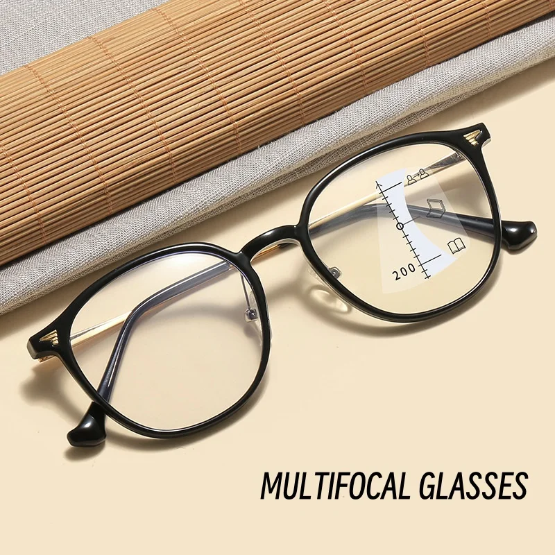 

Luxury Near Far Presbyopia Glasses Ladies Round Progressive Multifocal Reading Glasses Women Fashion Anti-blue Light Eyewear