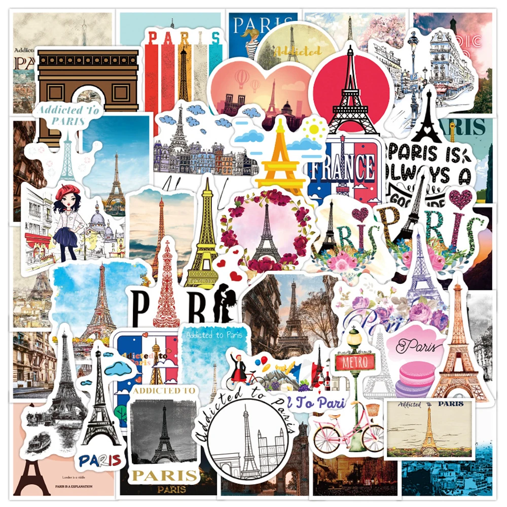 

10/30/50pcs French Paris Building Stickers World Famous Scenery Sticker Decoration Scrapbooking Wall Luggage Aesthetics Decals