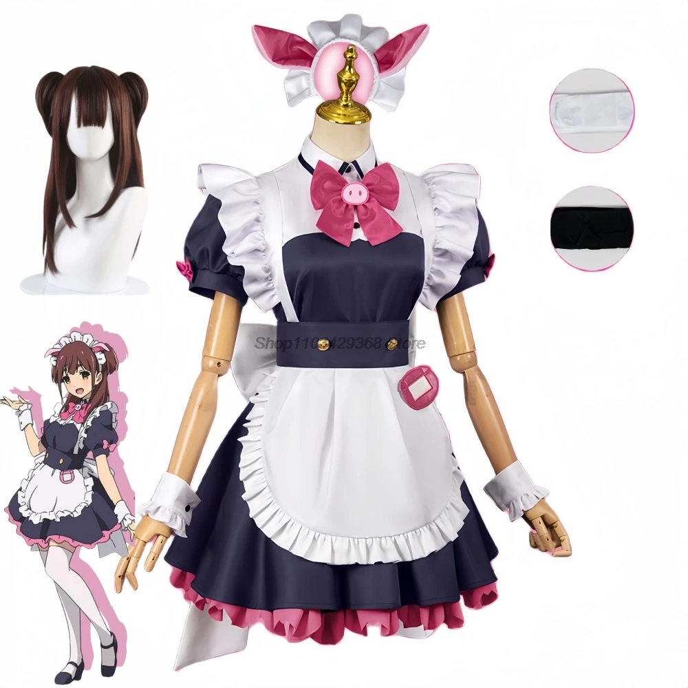 Anime Akiba Maid War Cosplay Costume Wig Wahira Nagomi/Mannen Ranko Maid Dress Headwear Ton Tokoton Yumechi Shiipon