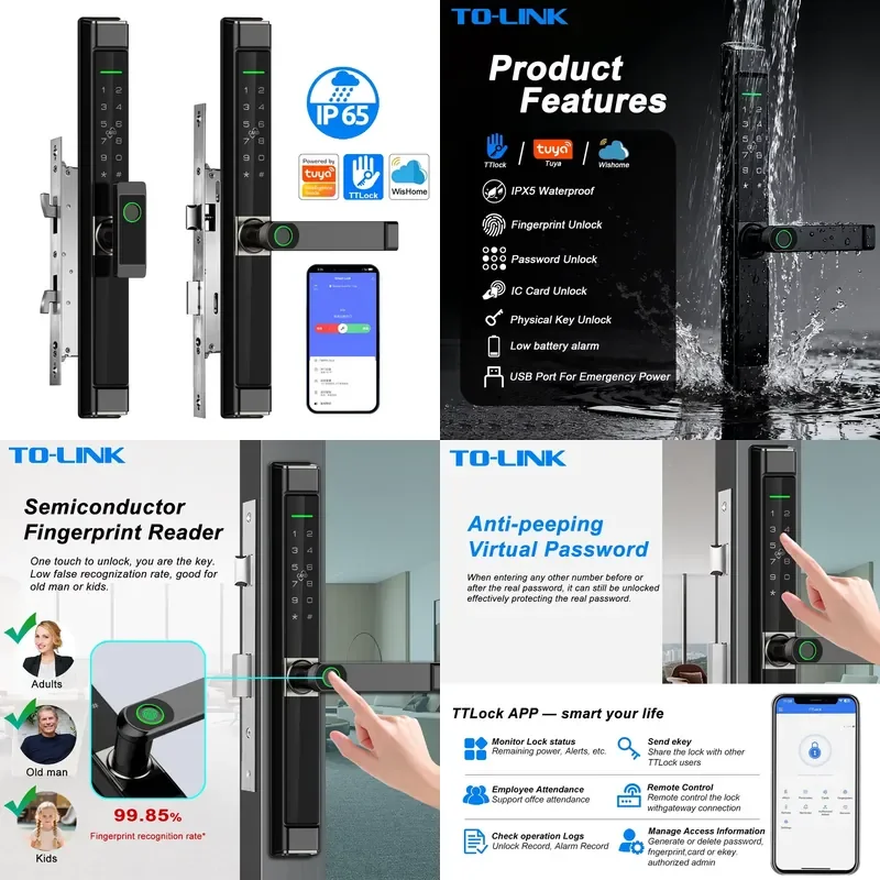 2026 Zinc Alloy Keyless Entry Smart Lock with Wi-Fi & for for Glass/Pivot Doors IP65 Waterproof