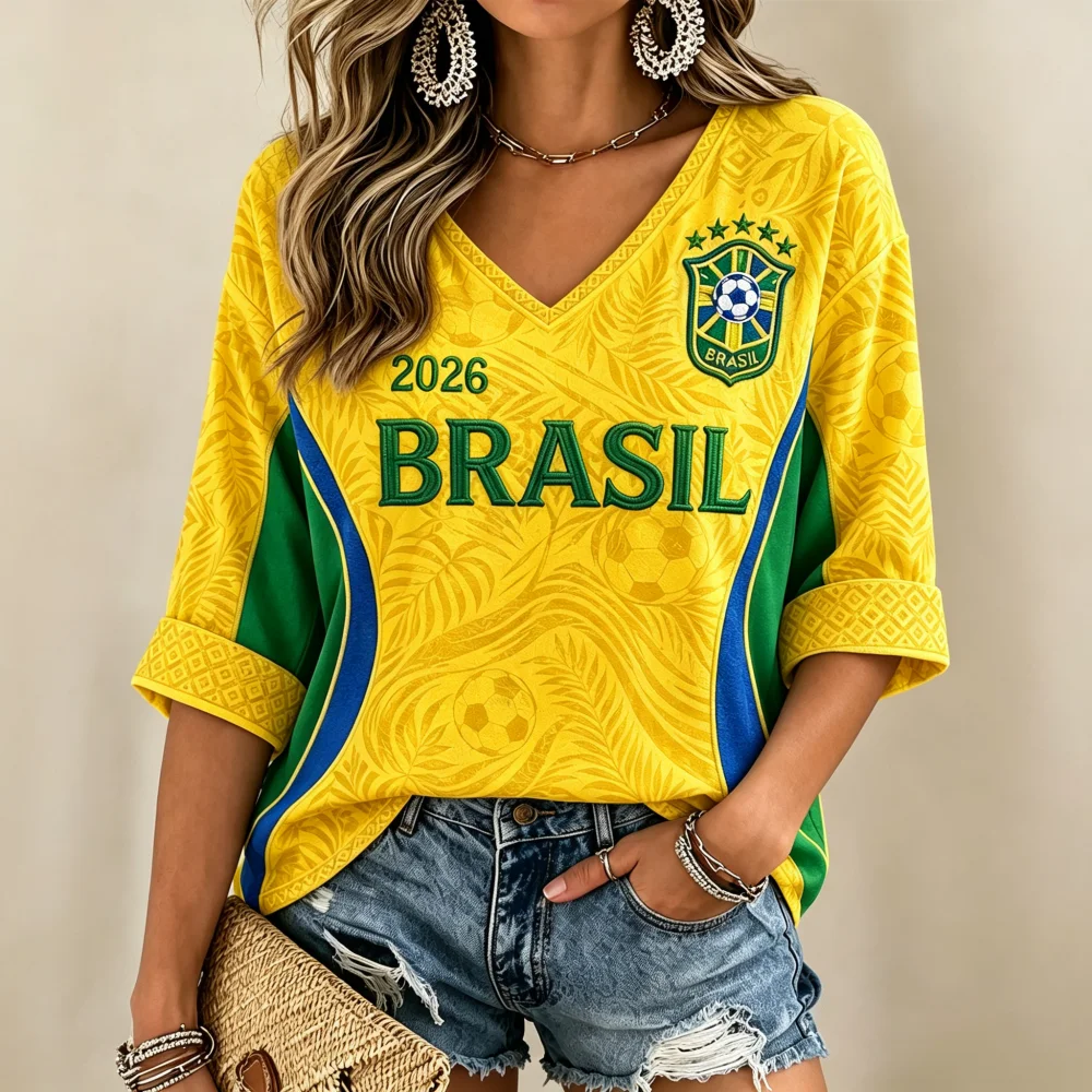 2026 Brazilian Fans Trendy Design Football Shirt Fans Surrounding Quick Drying Leisure Sports Women's T-shirt Competition