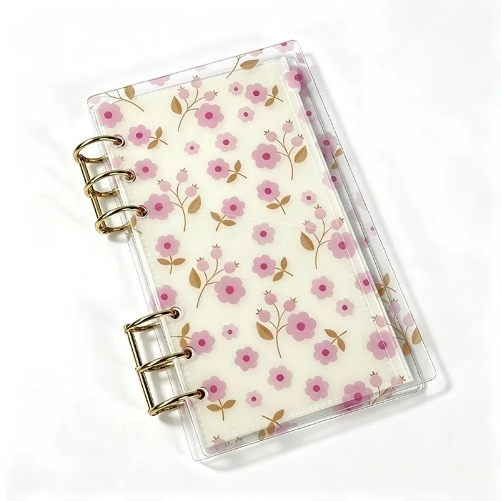 Cute Acrylic Binder Notebook Transparent Detachable Loose Leaf Notebook Floral Print Diary Planner Students