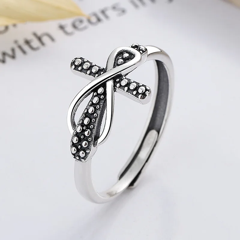 

RYJU 925 Sterling Silver Infinite Cross 8-Shaped Ring For Women's Adjustable Vintage Gothic Ring Daily Cool Jewelry Accessories