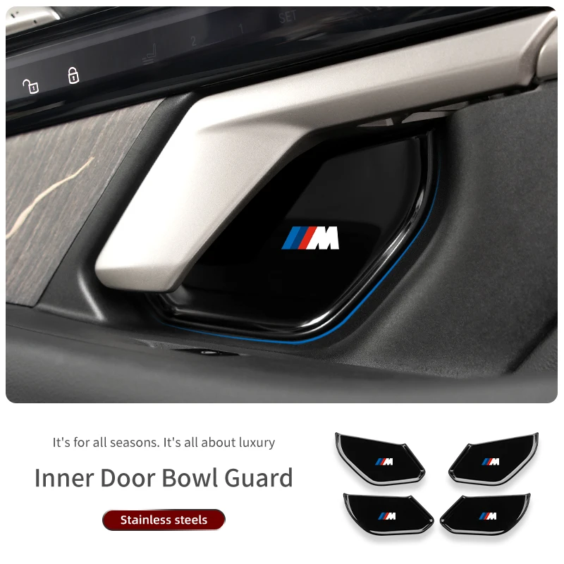 4Pcs Stainless Steel Car Styling Inner Door Handle Bowl Cover Trim Stickers For BMW 5 Series G60 2024 Auto Door Decor Accessory