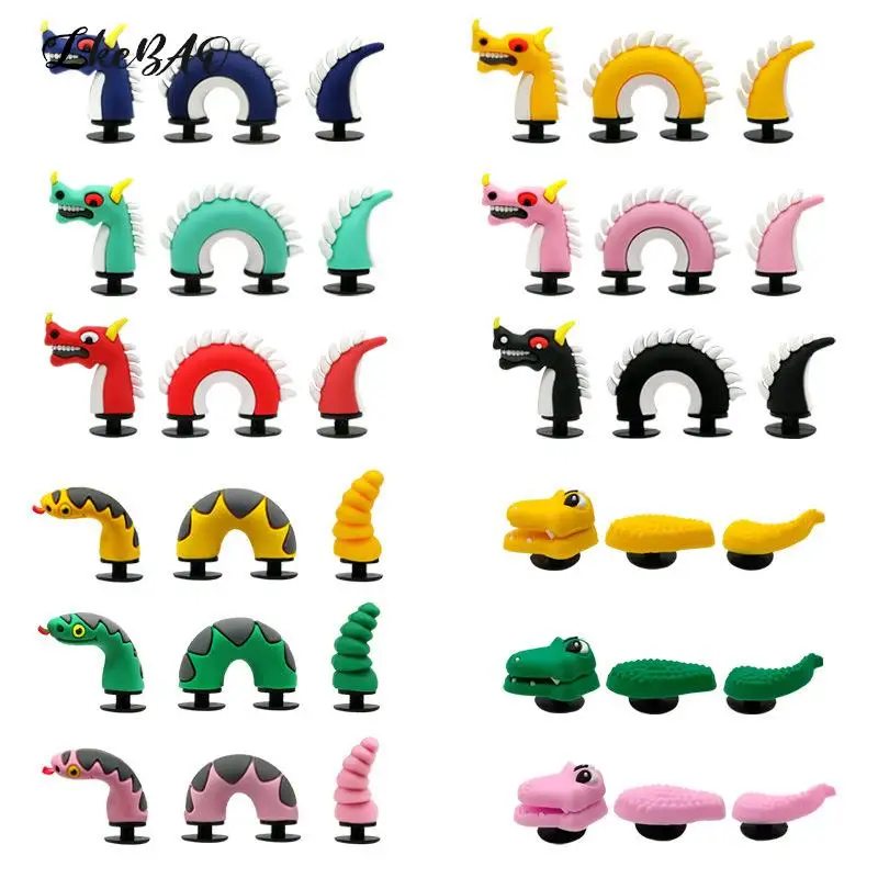 

3PC/Set Spoof Cartoon China Dragon PVC Hole Shoe Charms Unisex Gift Fit Croc Snake Decorations Buckle DIY Funny Shoe Accessories