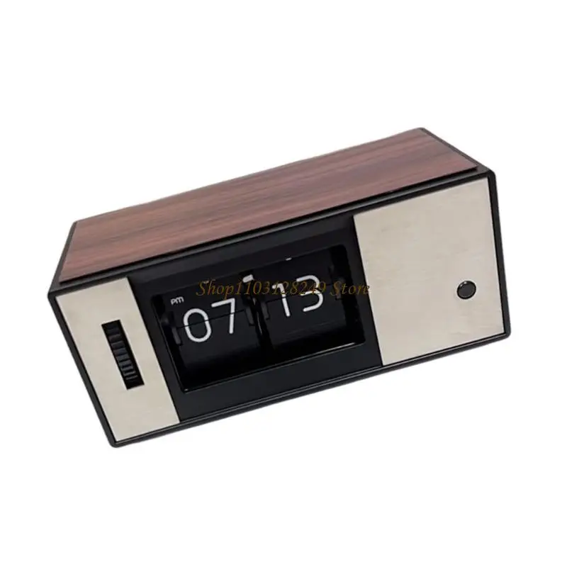 N5KD Mechanical Toss Clock LED Backlit Display Oaken Texture Traditional Room Addition