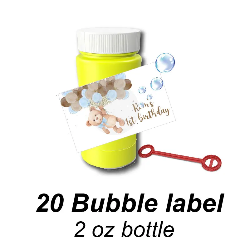 Personalised Cute Bear Balloon Juice Pouch Labels Fruit Water Bottle Favor Tag Chip Bag Candy Treat Box Stickers Birthday Decor