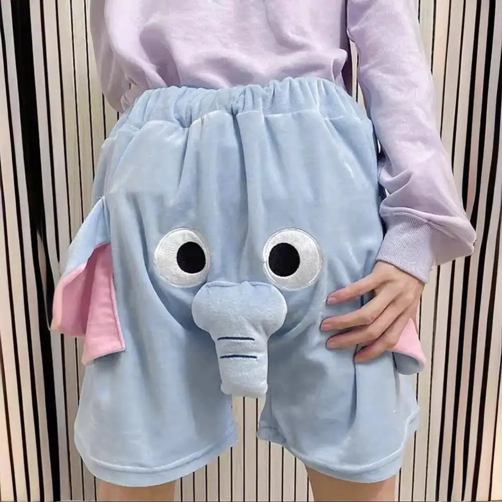 Men Pajamas Pants Cartoon Elephant Boxer Shorts Elastic Waist Casual Shorts with Pockets Loose Underwear Couple Sleepwear Pants