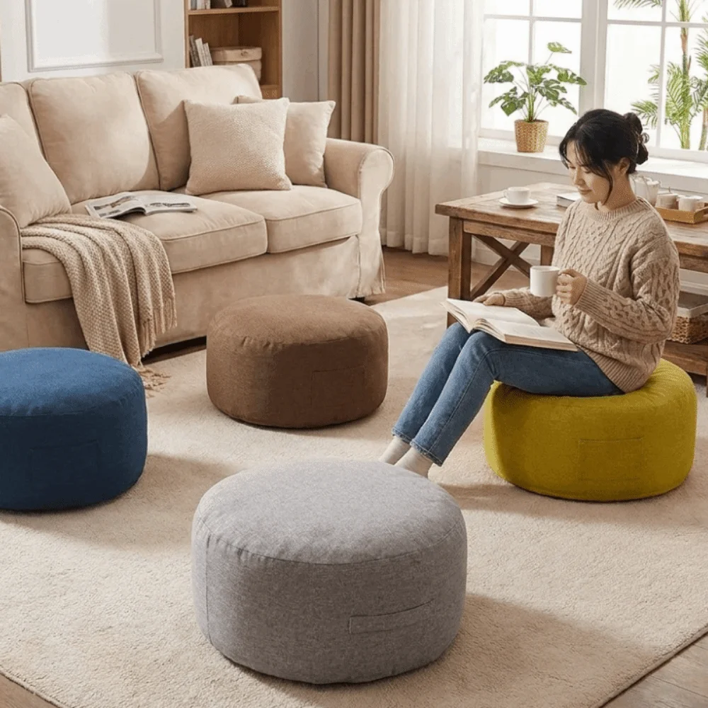 Multi-functional Round Seat Cushion Cover Large Capacity Unstuffed Storage Leg Bench with Pocket Storage Bag Meditation Use