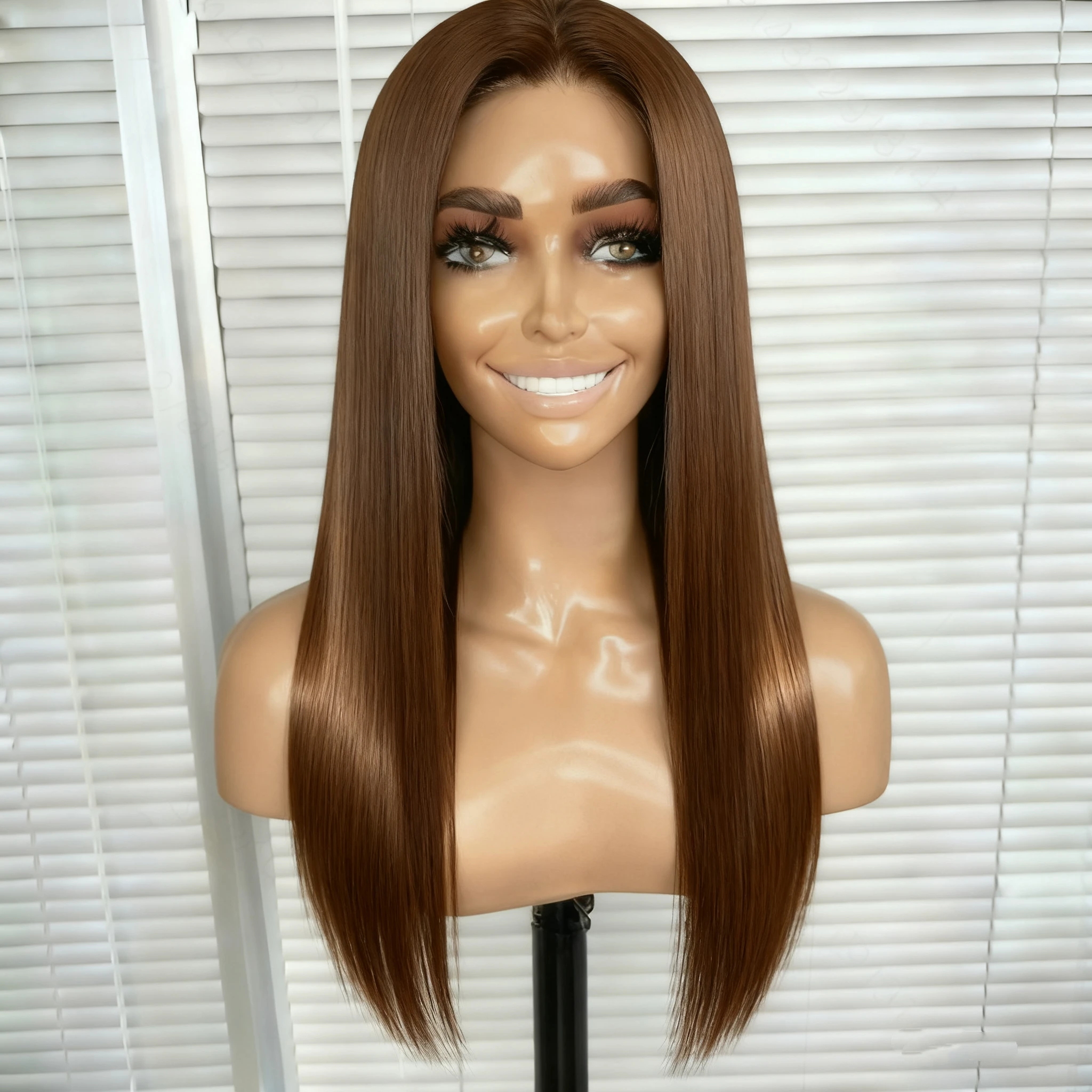 

Brown Glueless Soft Long straight 5x5 Silk Base Jewish Human Hair With BabyHair HD Lace European Hair Preplucked