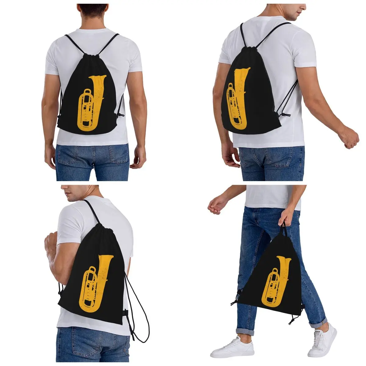 Tuba Backpacks Casual Drawstring Bundle Pocket Storage Bag Book Bags for Man Woman Students