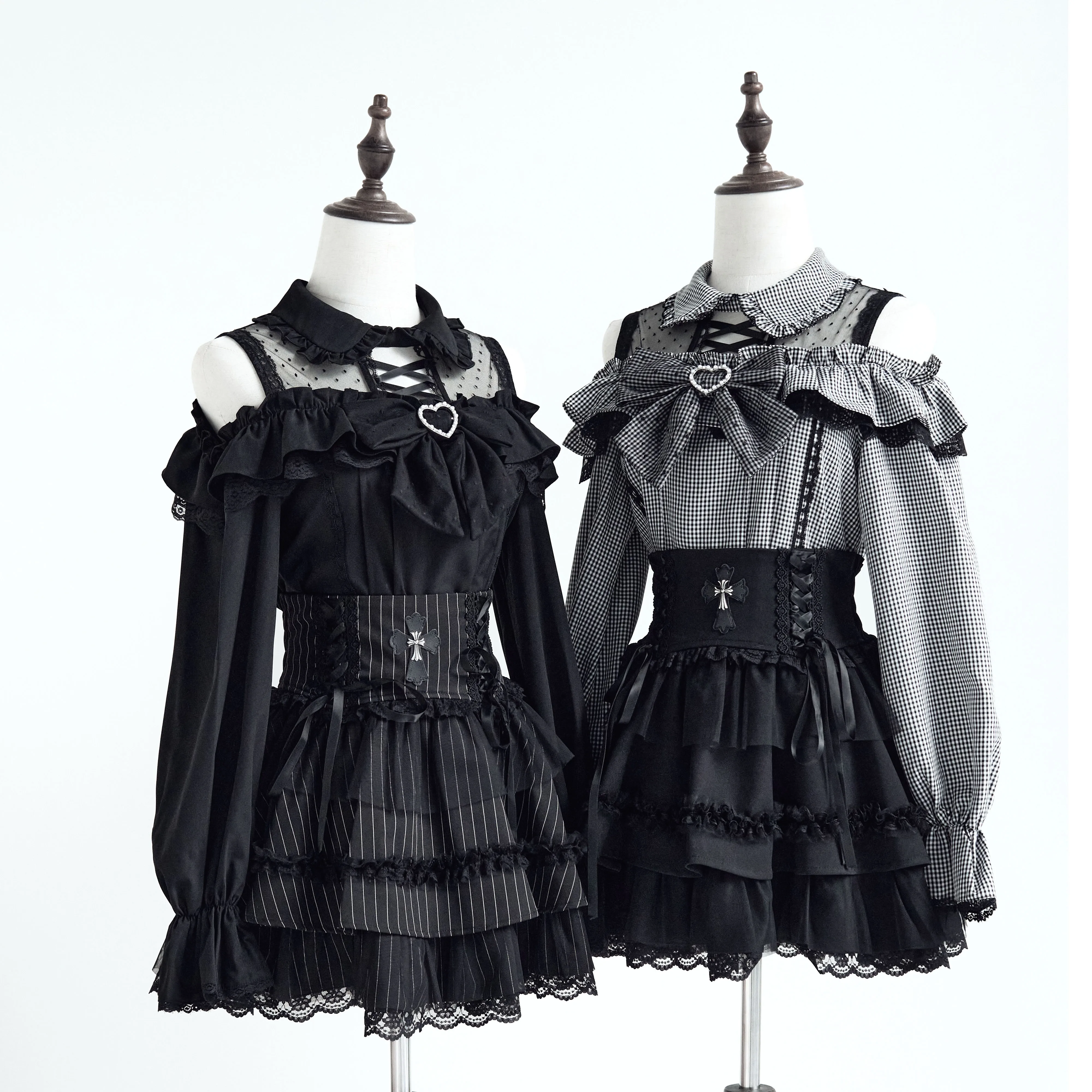 Original Japanese Mine Mass-Produced Black Long-Sleeve Shirt Autumn 2025 New Sweet Bow Off-Shoulder Lo Shirt Mini Skirt Set