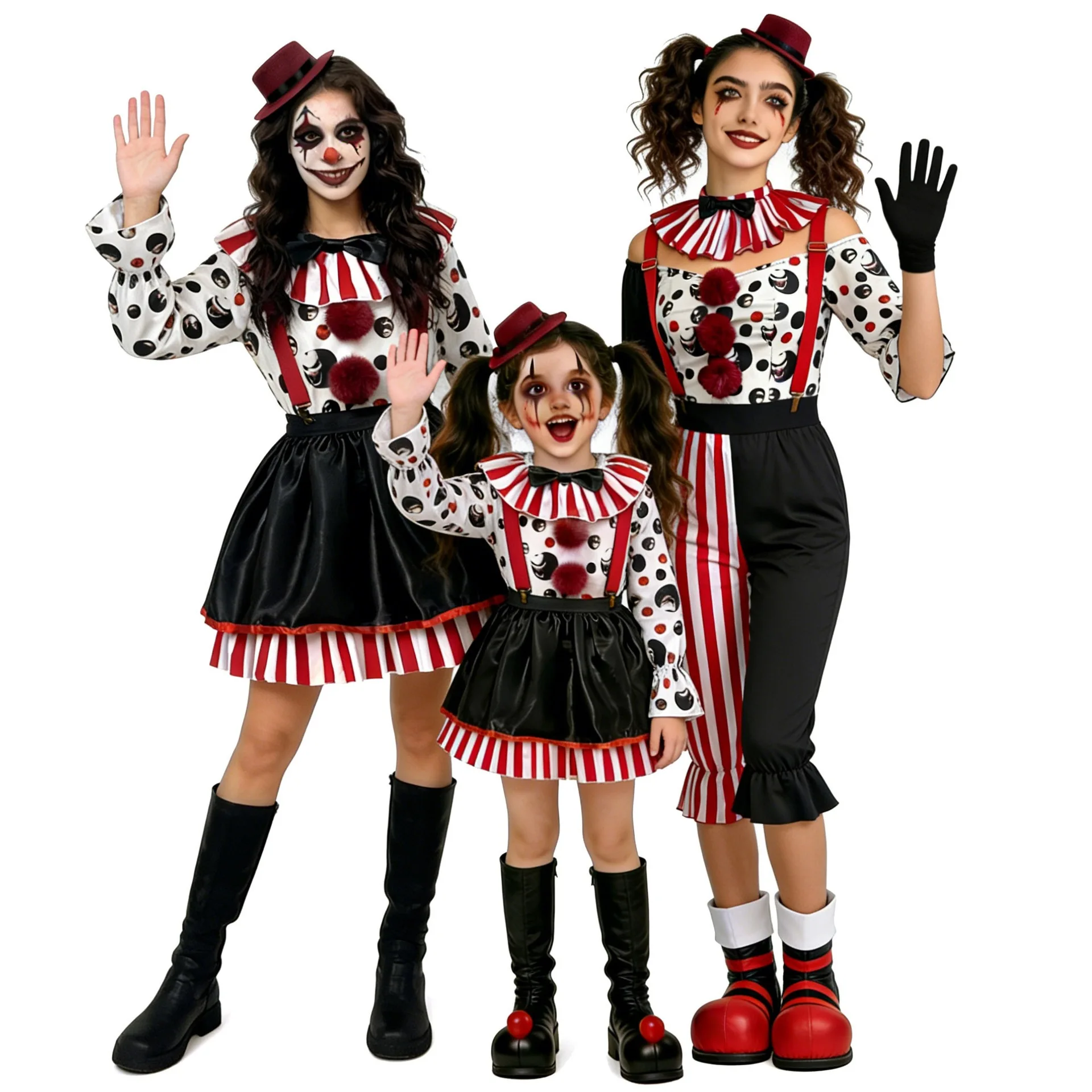 Familien-Clown-Kostüm-Set, gruseliges Horror-Clown-Outfit, Kleid, Overall, Halloween-Karnevalsparty, Bühnenkostüm – Detail 6
