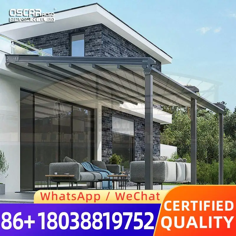 Retractable Curved Roof Motorized Outdoor Folding Waterproof Awning Canopy for Backyard Garden Patio Retractable Canopy Pergola