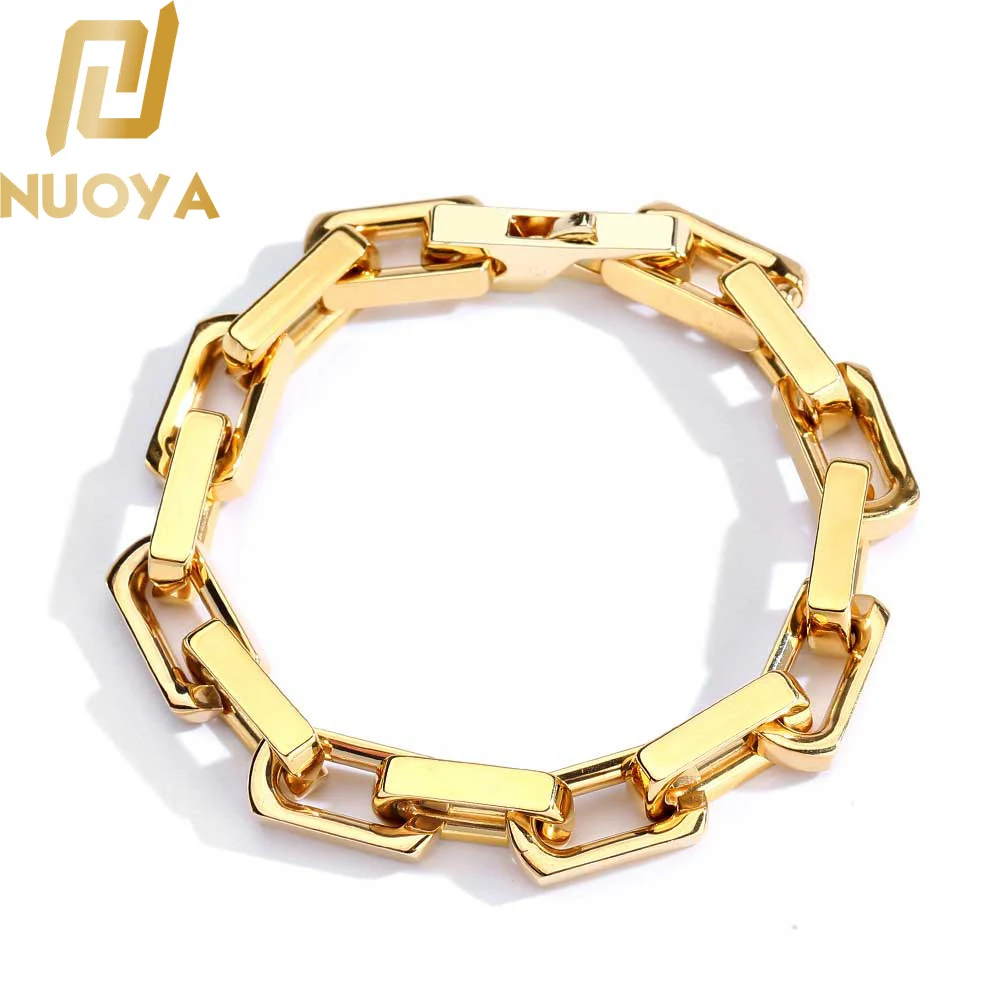 Custom Cool Square Cuban Link Splicing Bracelet For Men Women 18K Gold Black Red Color Punk Casual Curb Chain Bracelet