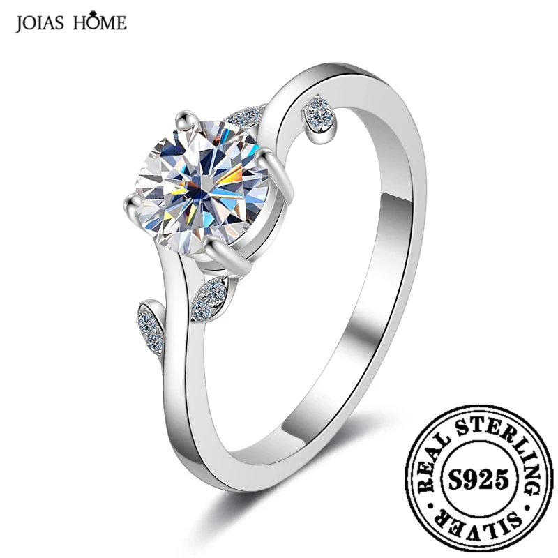 JOIAS HOME Sterling Silver 925 D Color 1 Carat Moissanite Gemstone Ring Women's Leaf Four Claw Women's Ring Valentine's Day Gift