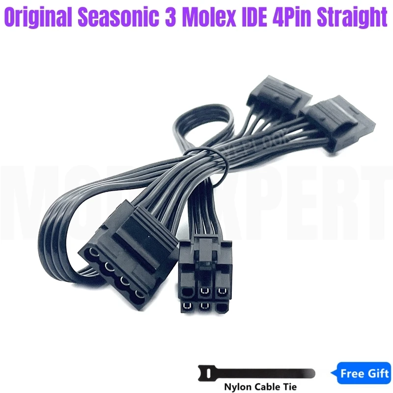 Original Seasonic 6Pin to 3 Molex IDE 4Pin Perif Straight Modular Power Cable for Seasonic M12II EVO 520W 620W 750W 850W Bronze