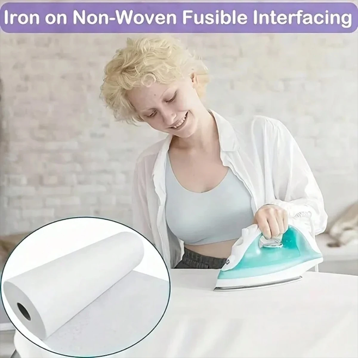 1 Rolle, 11,8 Zoll * 15 Yards, Vlies-Einlagenstoff zum Aufbügeln, zum Aufbügeln, Nähzubehör, leicht bis mittelschwer, Einlagenstoff für Kleidung, DIY-Bastelarbeiten, Bekleidung, Taschen, Heimdekoration. – Detail 3