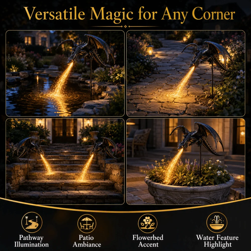 Solar Powered Solar Garden Light Waterproof Resin Artwork Solar Fire Garden Lamp Dragon Fire Design Resin Craft Solar LED Lamp