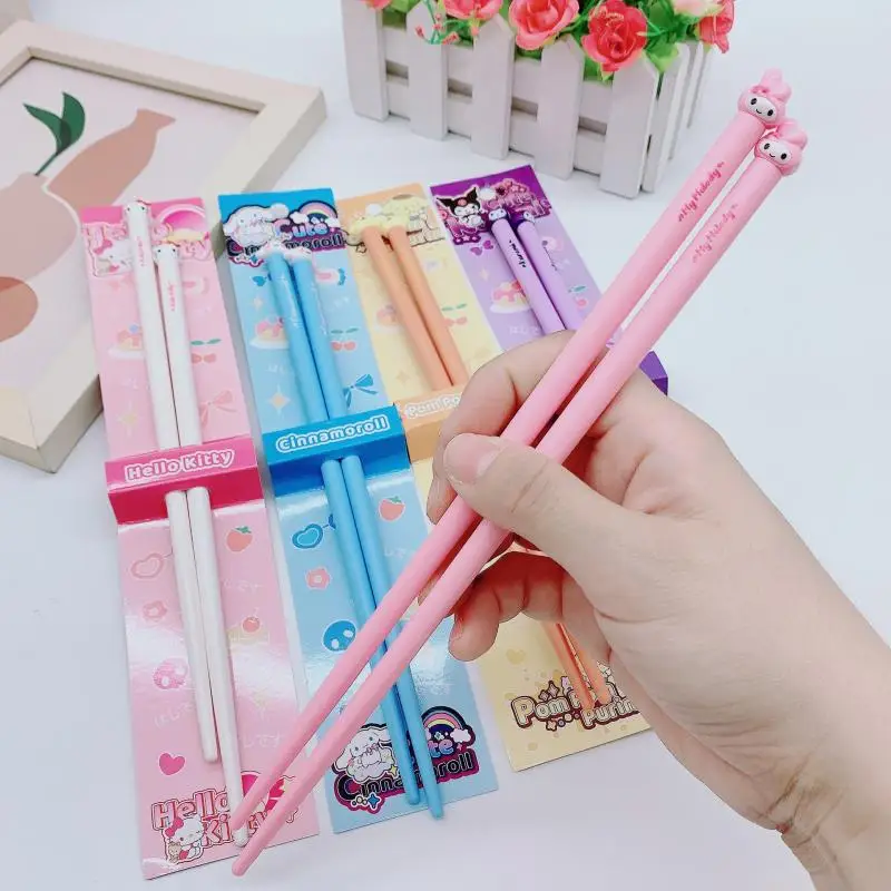 2025 Miniso Sanrio Chopsticks Kawaii Mymelody Kuromi Cinnamoroll Korean Children's Cartoon Figurine Chopsticks Tableware