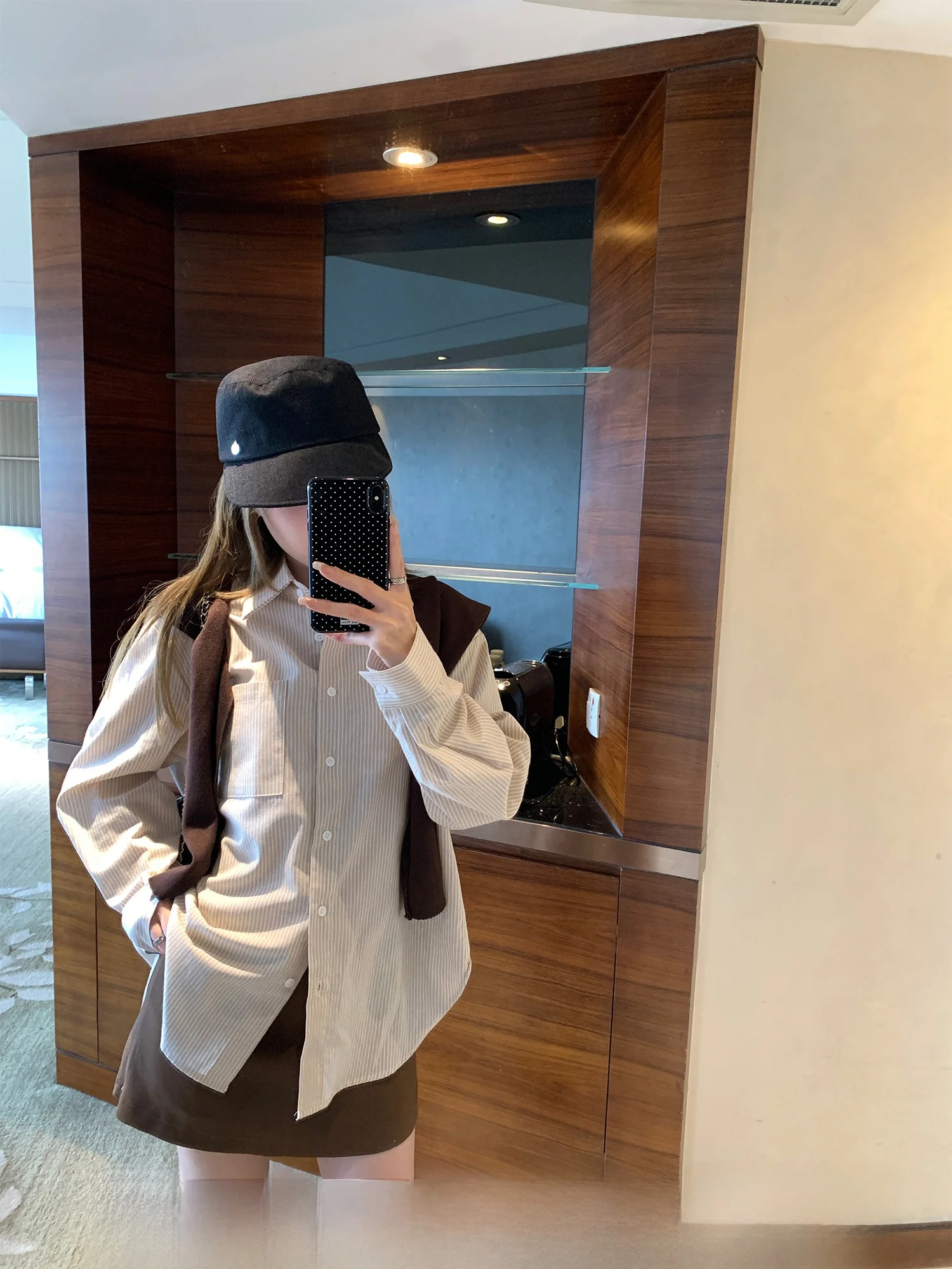 

Blue Striped Loose Women's irt Korean Sle School Note Outerwear Top Long Sve Button up Casual Faion Spring Autumn