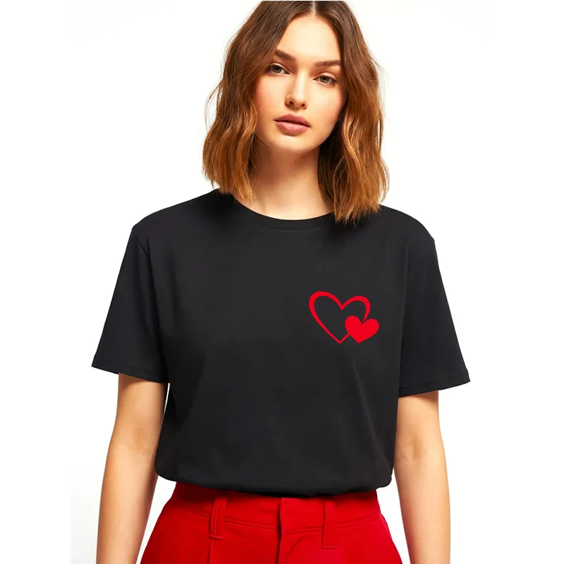 Women's Crew Neck Short Sleeve T Shirt with Two Red Herat Print Fashion Y2k T-shirt 90s Graphic Casual Tshirt Clothes