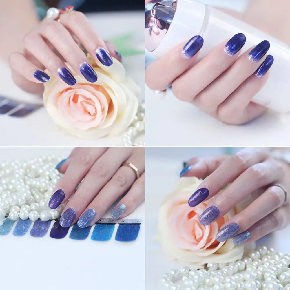 Autocollants pour ongles scintillants, couleur unie, dégradé de couleur, 14 autocollants