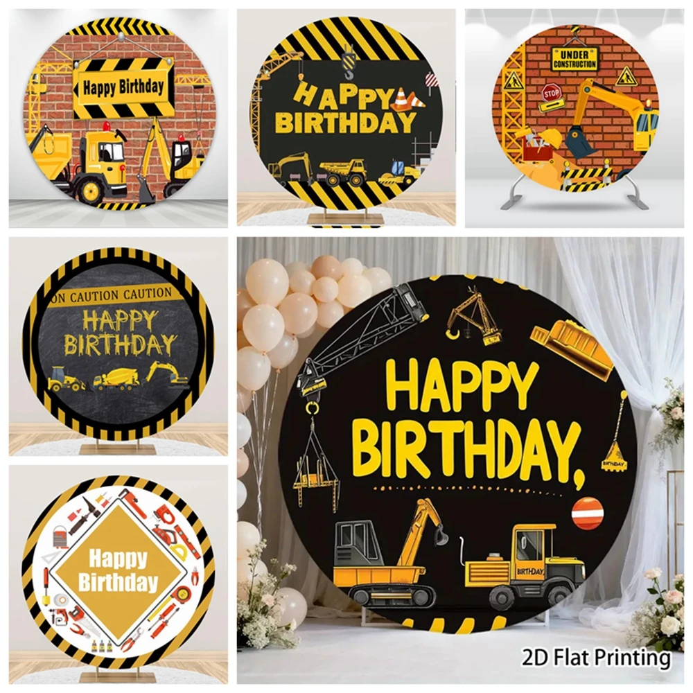 

Under Construction Theme Children's Birthday Party Round Background Construction Vehicle Boy Baby Party Photo Decoration Props