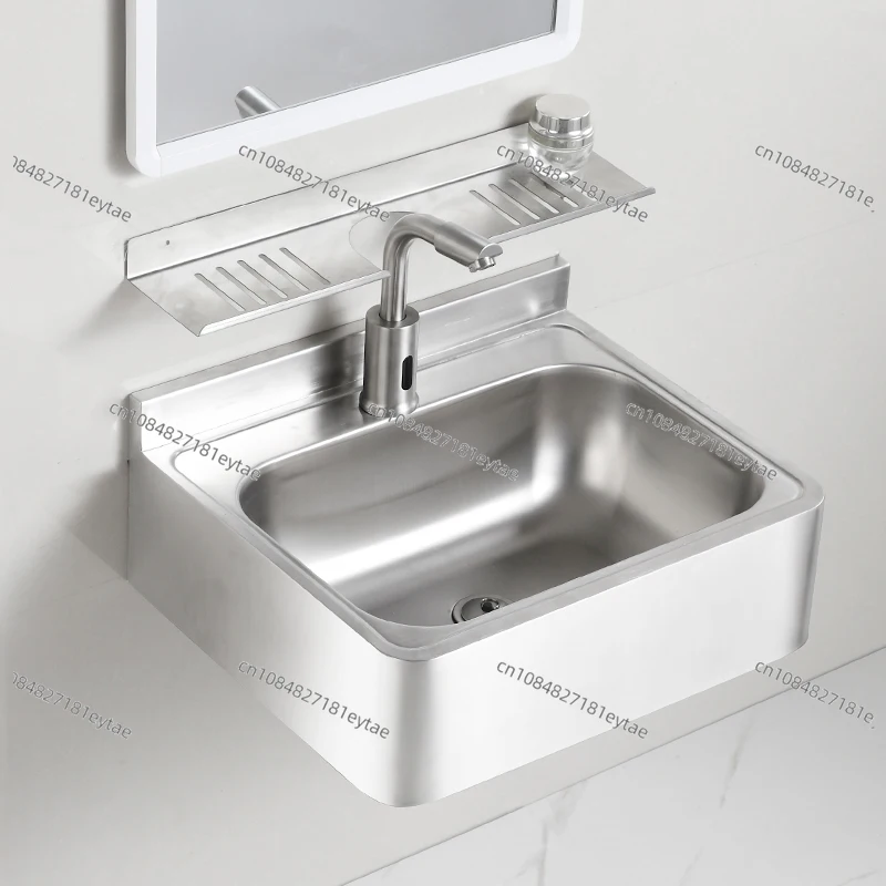 bathroom wall mounted 304 Stainless steel sqaure basin with faucet set 304 Stainless steel pop up and plumbing hose set