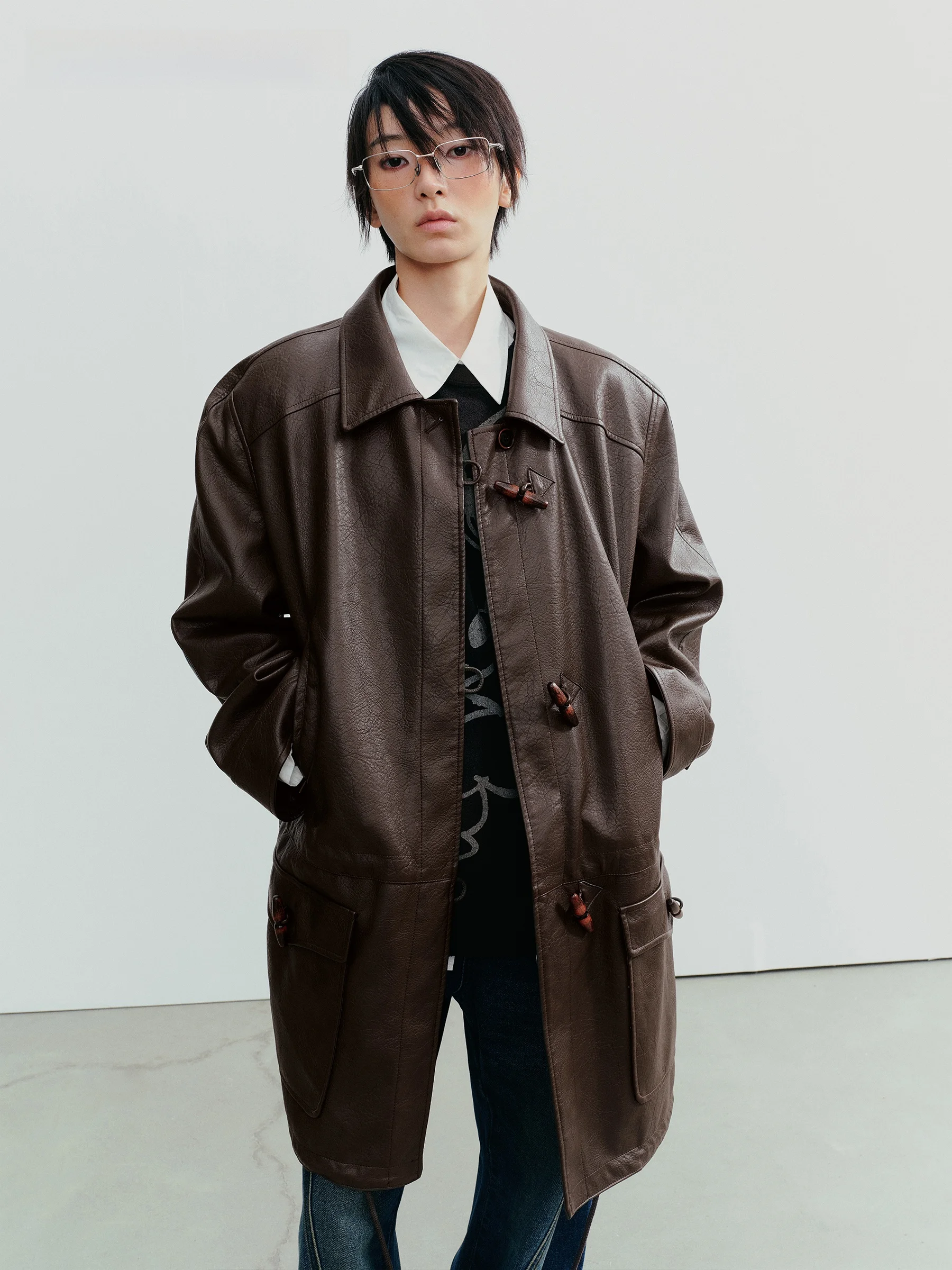 VERMO Kurtka damska w stylu vintage, retro, z postarzanej skóry, z niskim stanem, wiązana na sznurek, płaszcz, kurtka, odzież wierzchnia w stylu casual.