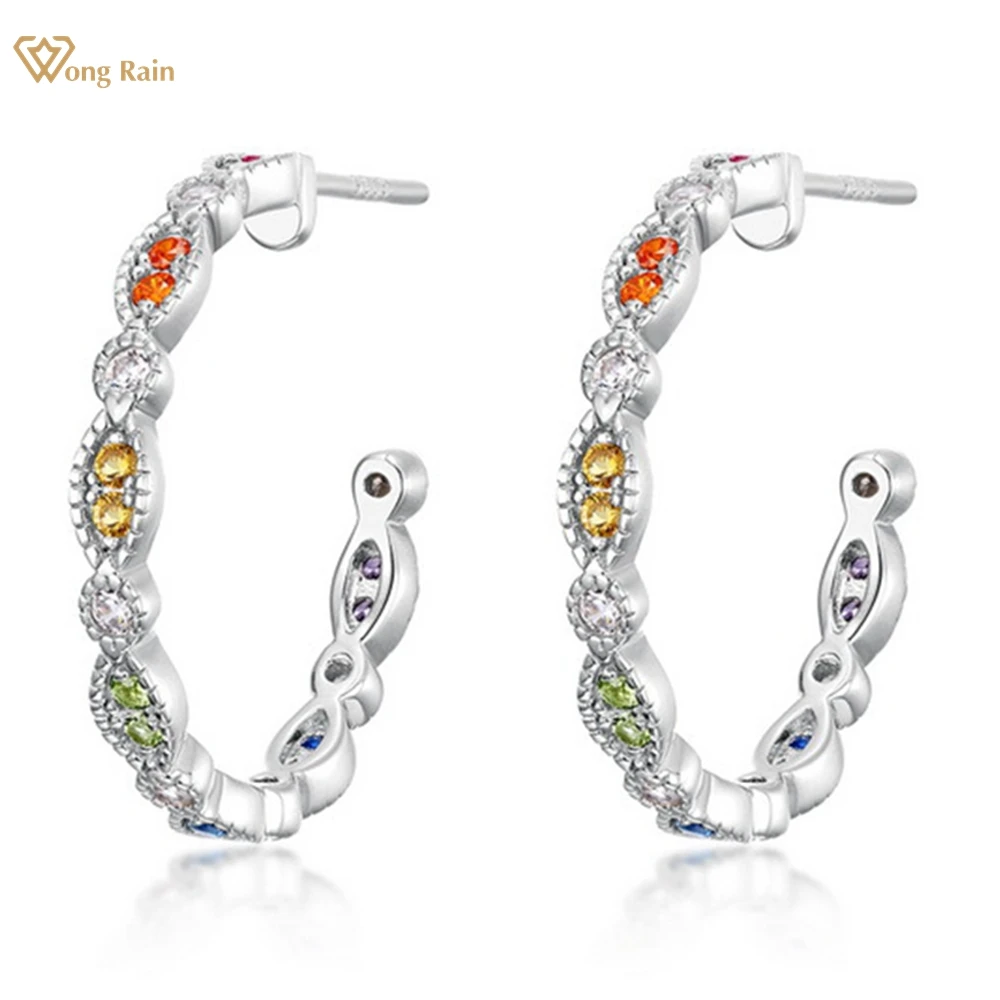 

Wong Rain 18K Gold Plated 925 Sterling Silver Colorful Lab Sapphire Gemstone Open Hoop Earrings Fine Jewelry for Women Wholesale