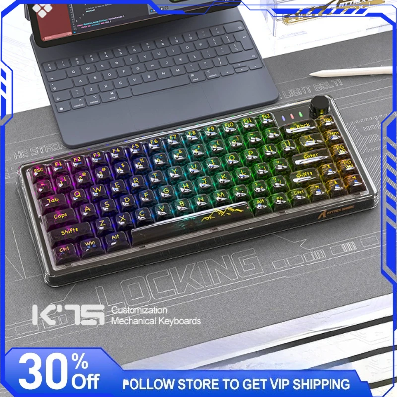 

Attack Shark K75 Tri-Mode Wireless Mechanical Keyboard Gasket structure RGB Hot Swap E-sports Gaming 81keys Customized Keyboard