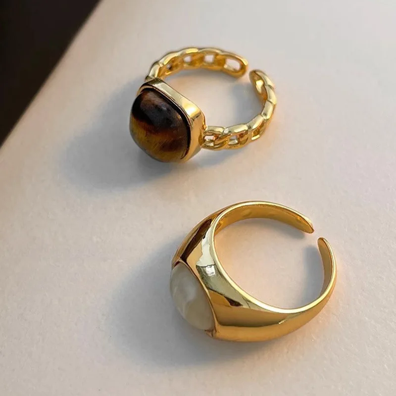 خمر الزركون البني خواتم مفتوحة للنساء فتاة الموضة تقليد الحجر الطبيعي هندسية قابل للتعديل خاتم الاصبع هدية