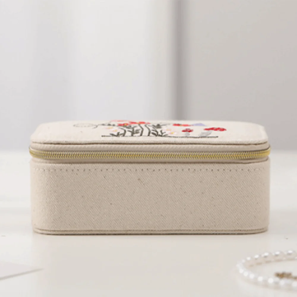 

Embroidered Jewelry Storage Box Mini Organizer Earrings Necklace Ring Jewelry Box Packaging Box Mushroom Jewelry Display Case