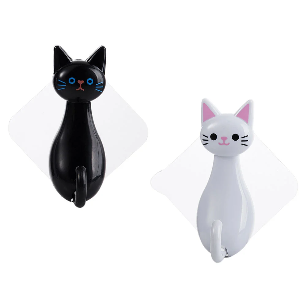 

2 Pcs Bathroom Strong Hook Cartoon Wall Hooks Key Chain Home No Nails Three-dimensional Clothes Hanging Holder Plastic Cat