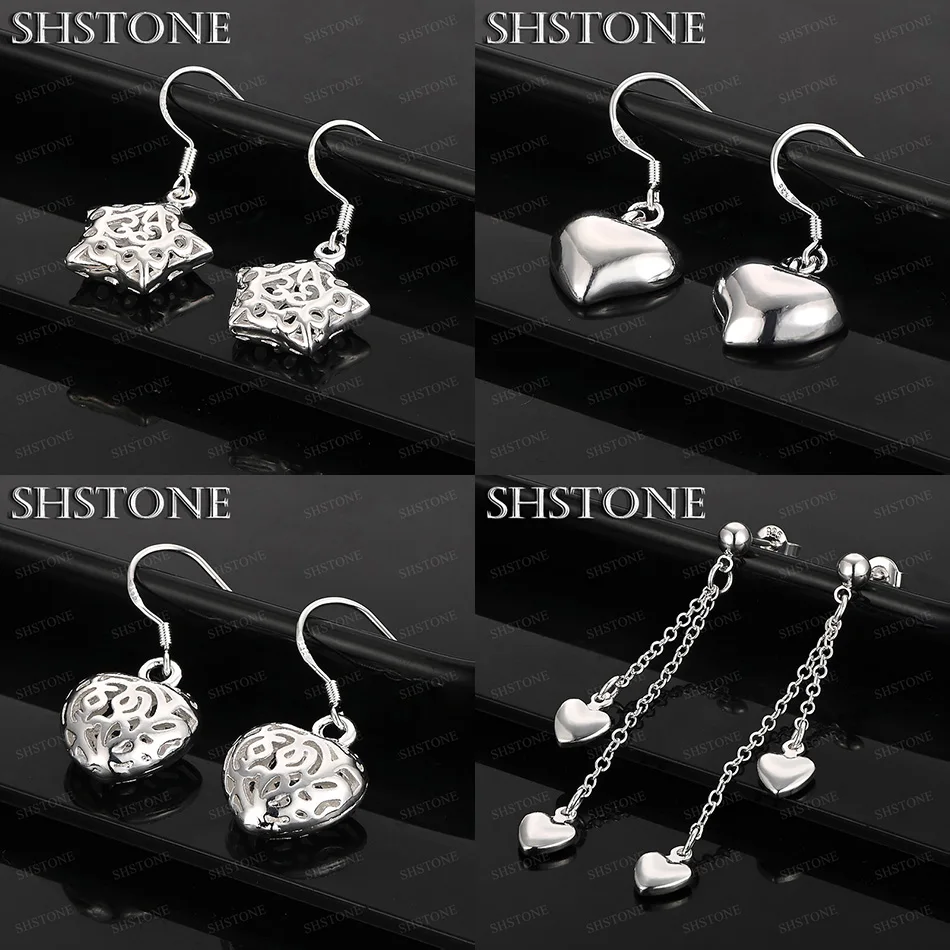 

New 925 Sterling Silver Hollow Out Star Love Heart Drop Earrings Sweet Cute Jewelry Engagement Wedding Party Gift Accessories