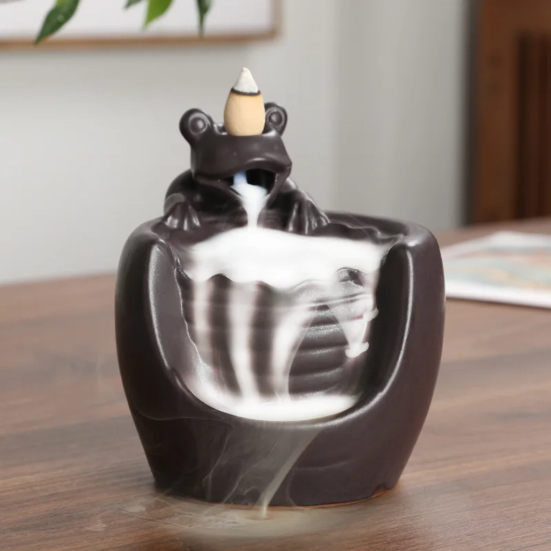 Home Ornaments Hanmade Ceramic Waterfall Backflow Incense Purple Clay Holder Censer