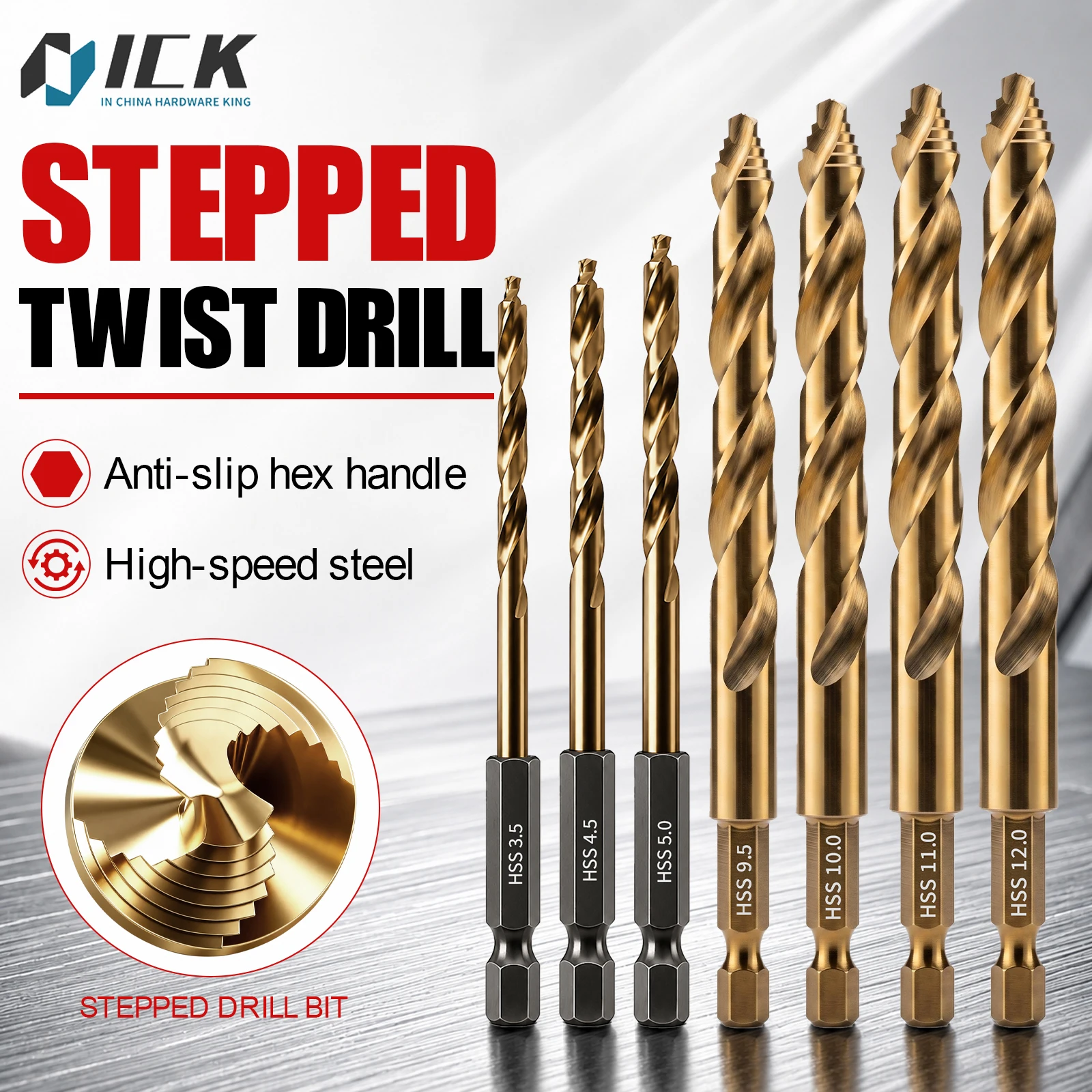 M35 Cobalt Step Twist Drill Bit 3-12mm Hex Shank HSS Quick Change Drill Bit for Stainless Steel Iron Aluminum Sheet Metal